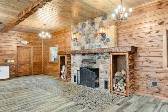 Stone fireplace room